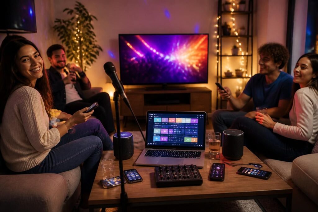 découvrez tout le matériel, les meilleures applications et playlists pour organiser un karaoké à la maison réussi et s'amuser en chantant entre amis ou en famille.