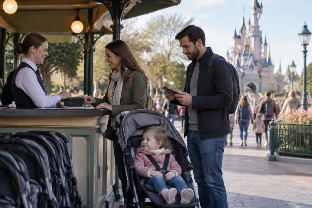 découvrez où louer une poussette à disneyland paris, les tarifs à prévoir, les conditions de location et nos conseils pour faciliter votre visite avec bébé.